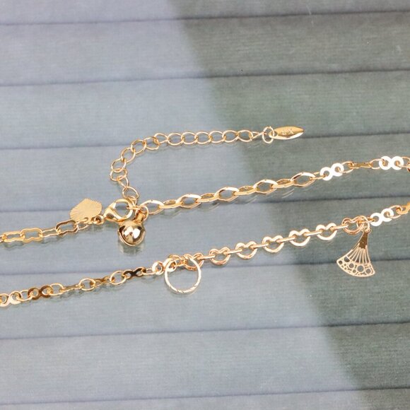 "Rose Gold Anklet with Fan, Star & Circle Charms, XPAL1174 - Picture 10 of 12